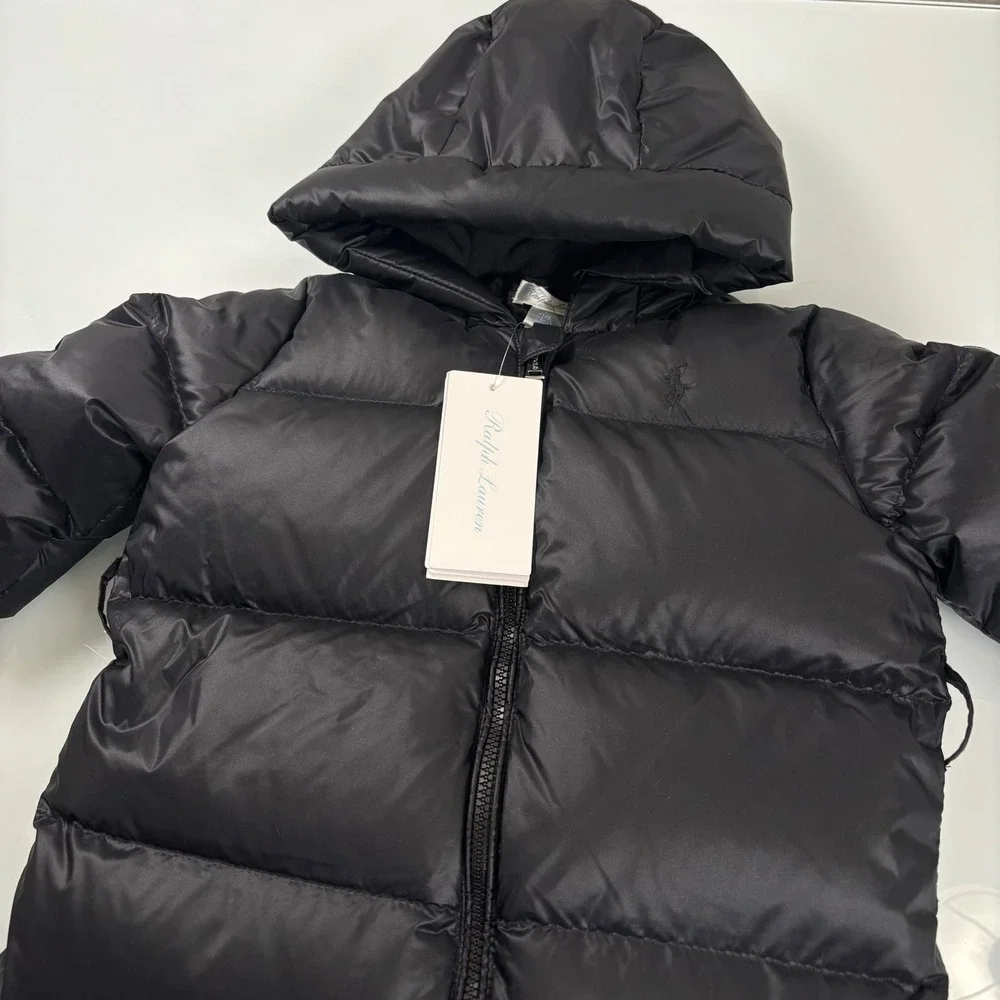 Ralph Lauren Kids 9M Black Puffer Bunting NEW Down Hooded Snowsuit 310912394002